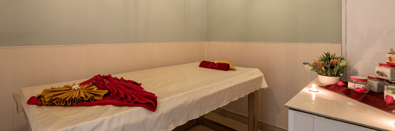 A massage table at a spa at DLS Highland Resort and Spa, Mussoorie.